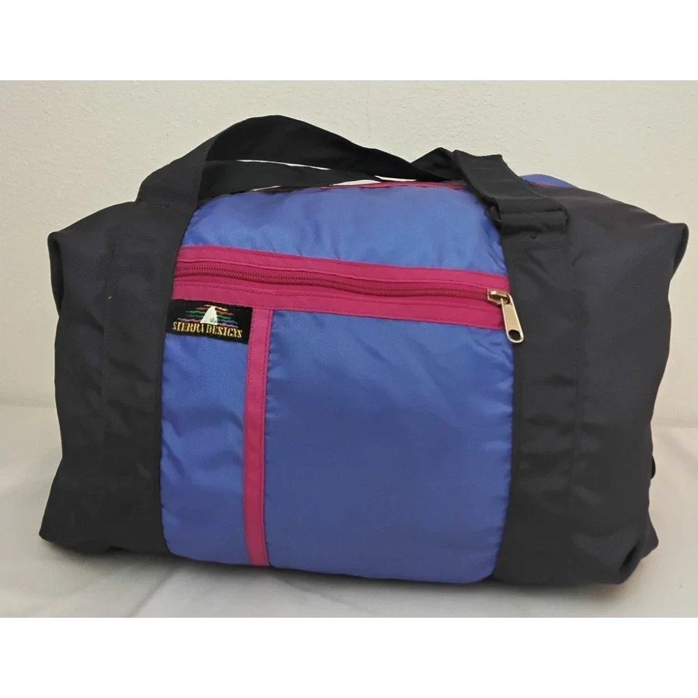 Sierra Designs Vintage Duffle Bag Color Block Purple W/ Matching Pouch #Z5794